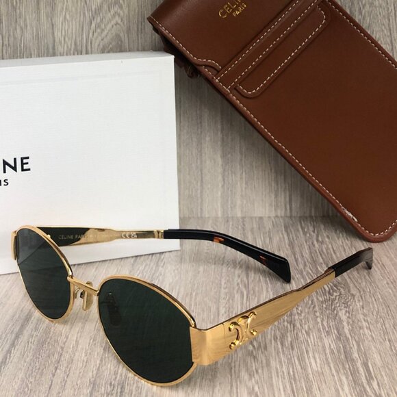 Celine Sunglasses Triomphe Gold Metal Oval - Picture 1 of 7